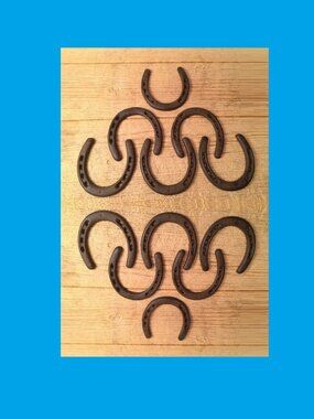 Twelve (12) Large 5" tall Cast Iron Horse Shoes Rustic Set of Twelve (12) 05208